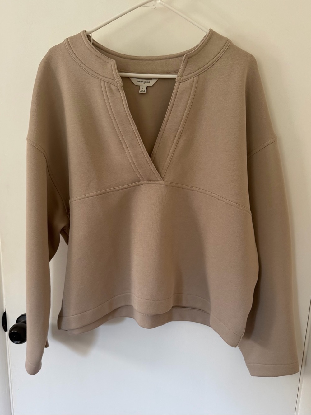 Banana Republic Taupe V‑Neck Pullover Sweatshirt